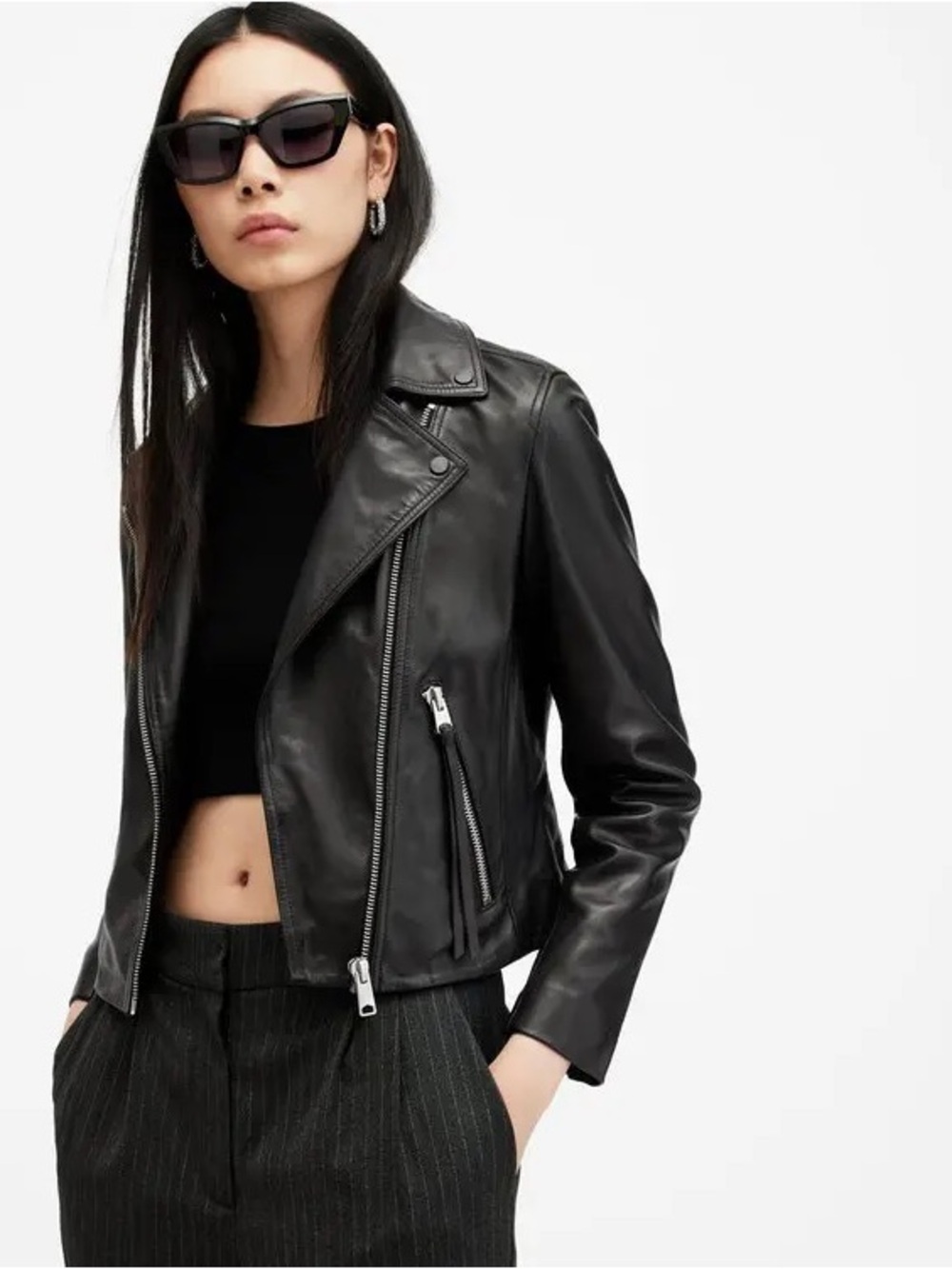 SANDRO 'Veinarde' Pure Leather Zip Up Biker Moto Long Sleeve Jacket